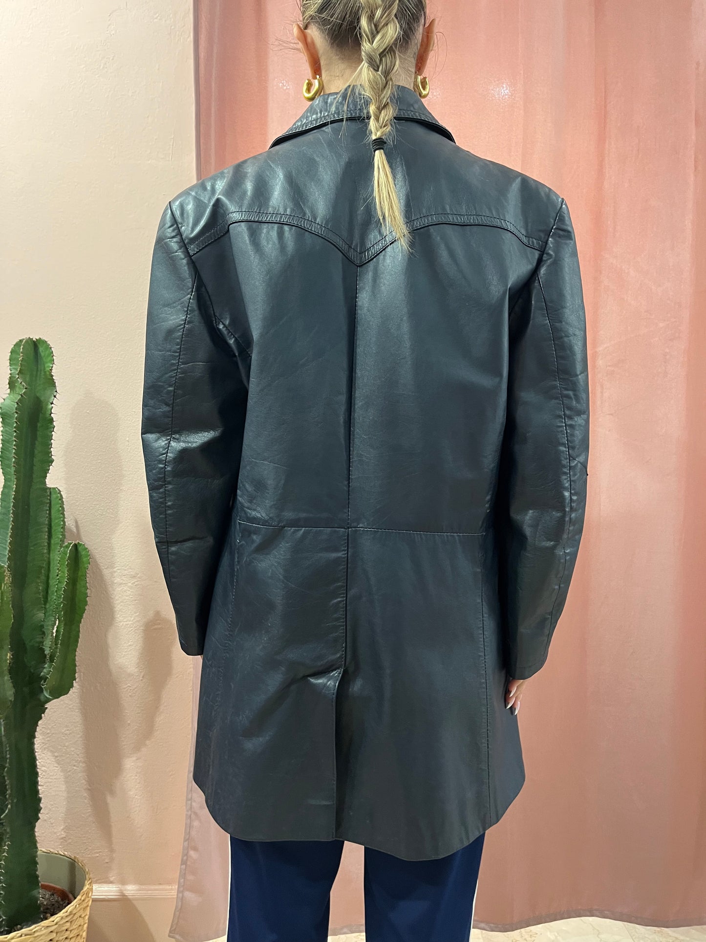 Trench blu notte in pelle