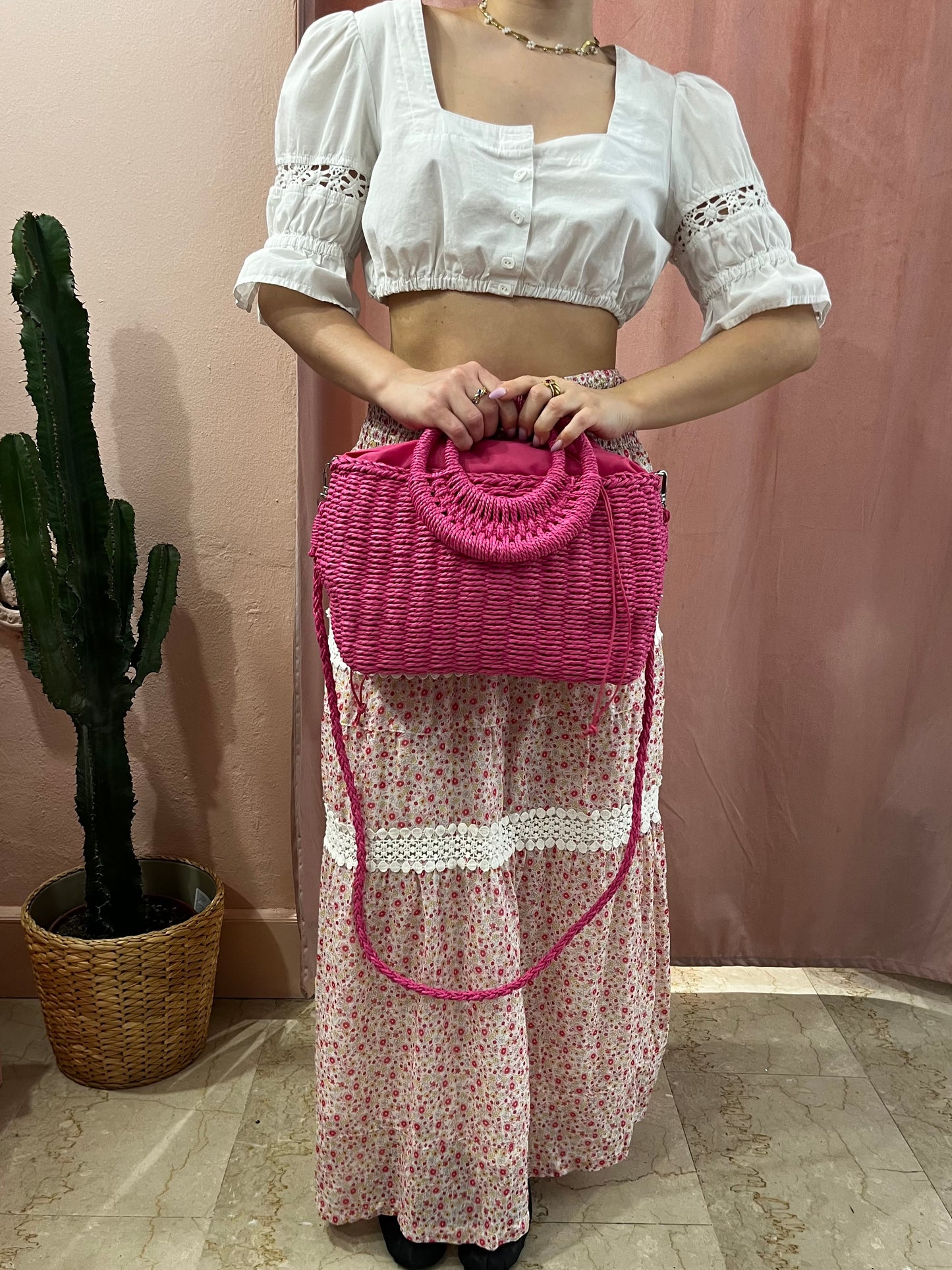 Borsa in paglia fucsia - Lizzy Vintage