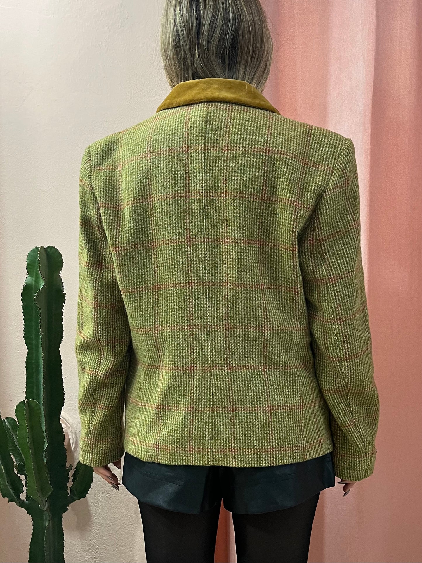 Blazer verde quadrettato in pura lana