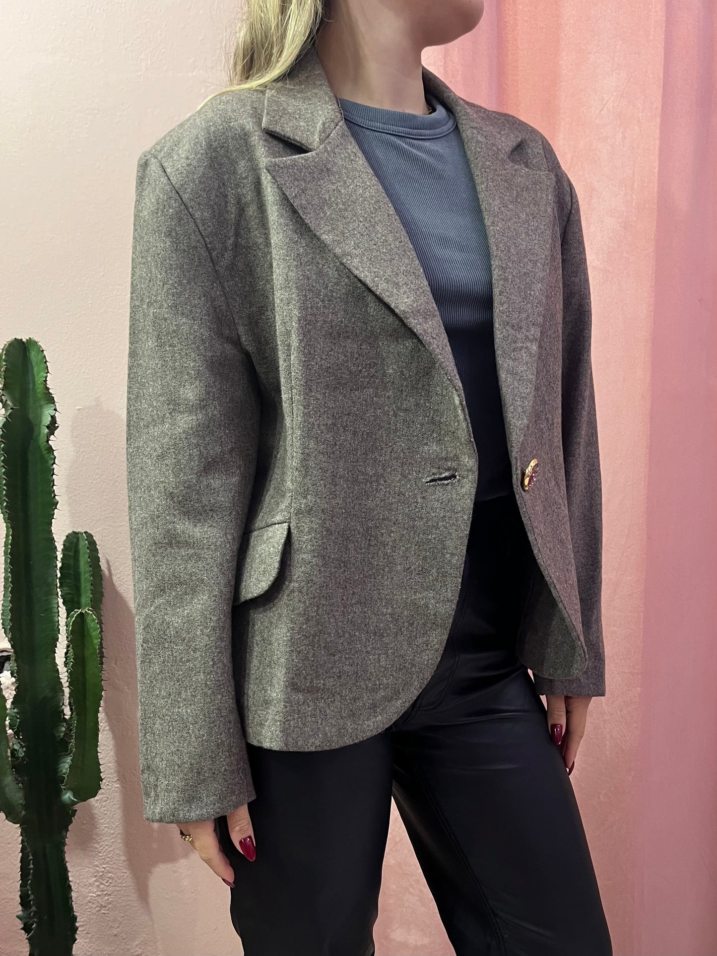 Blazer vintage in lana bottone gioiello