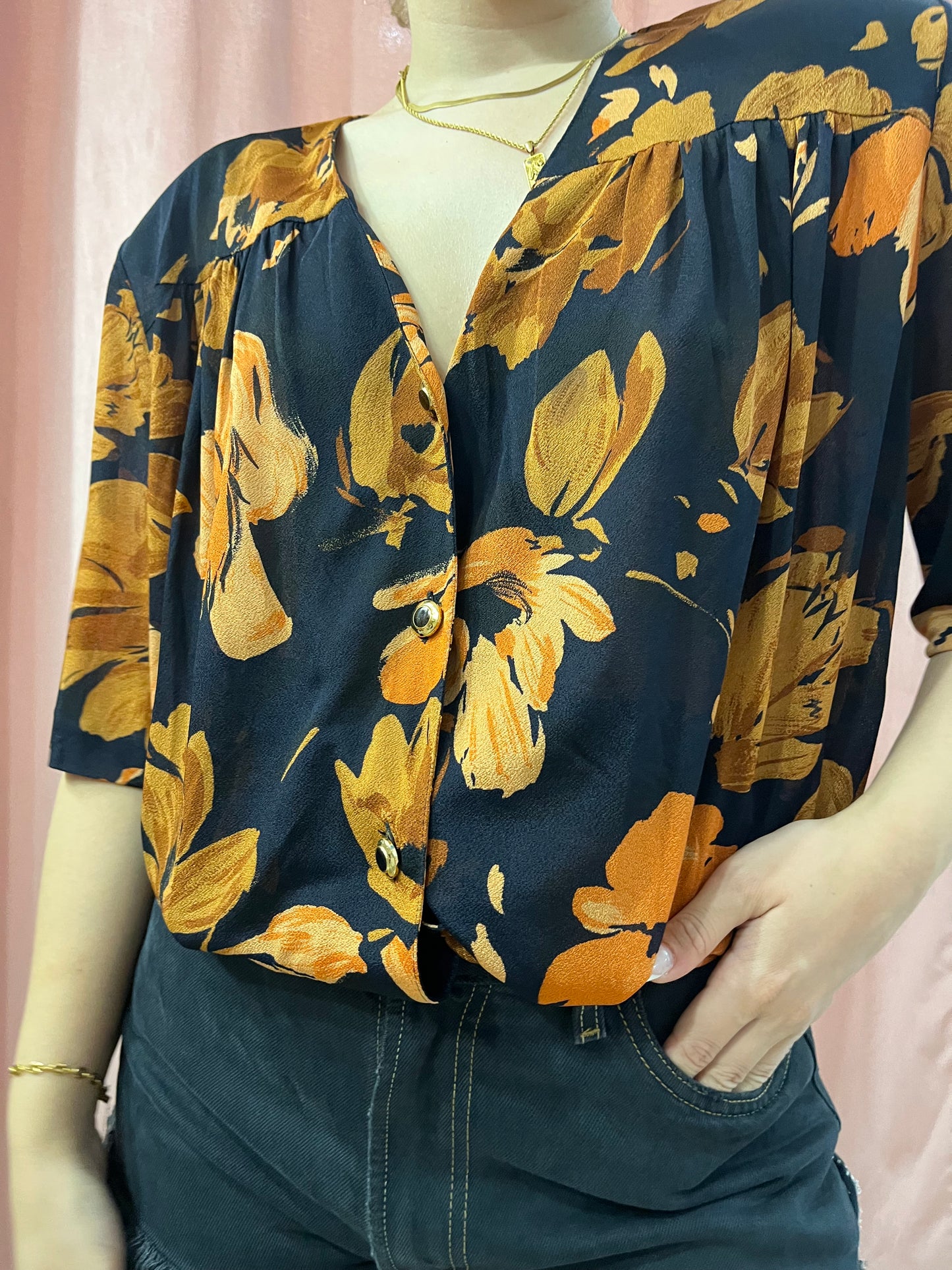 Blusa sartoriale fantasia arancio