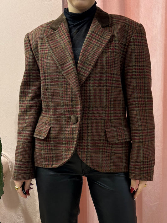 Blazer principe di Galles bordeaux e moro