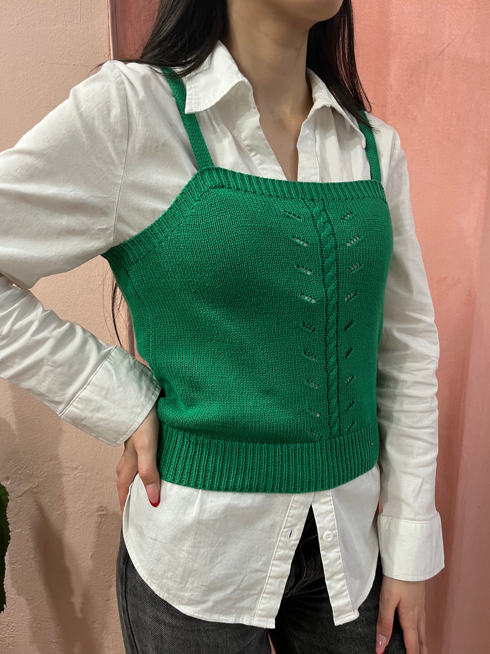 Top verde in maglia di cotone - Lizzy Vintage