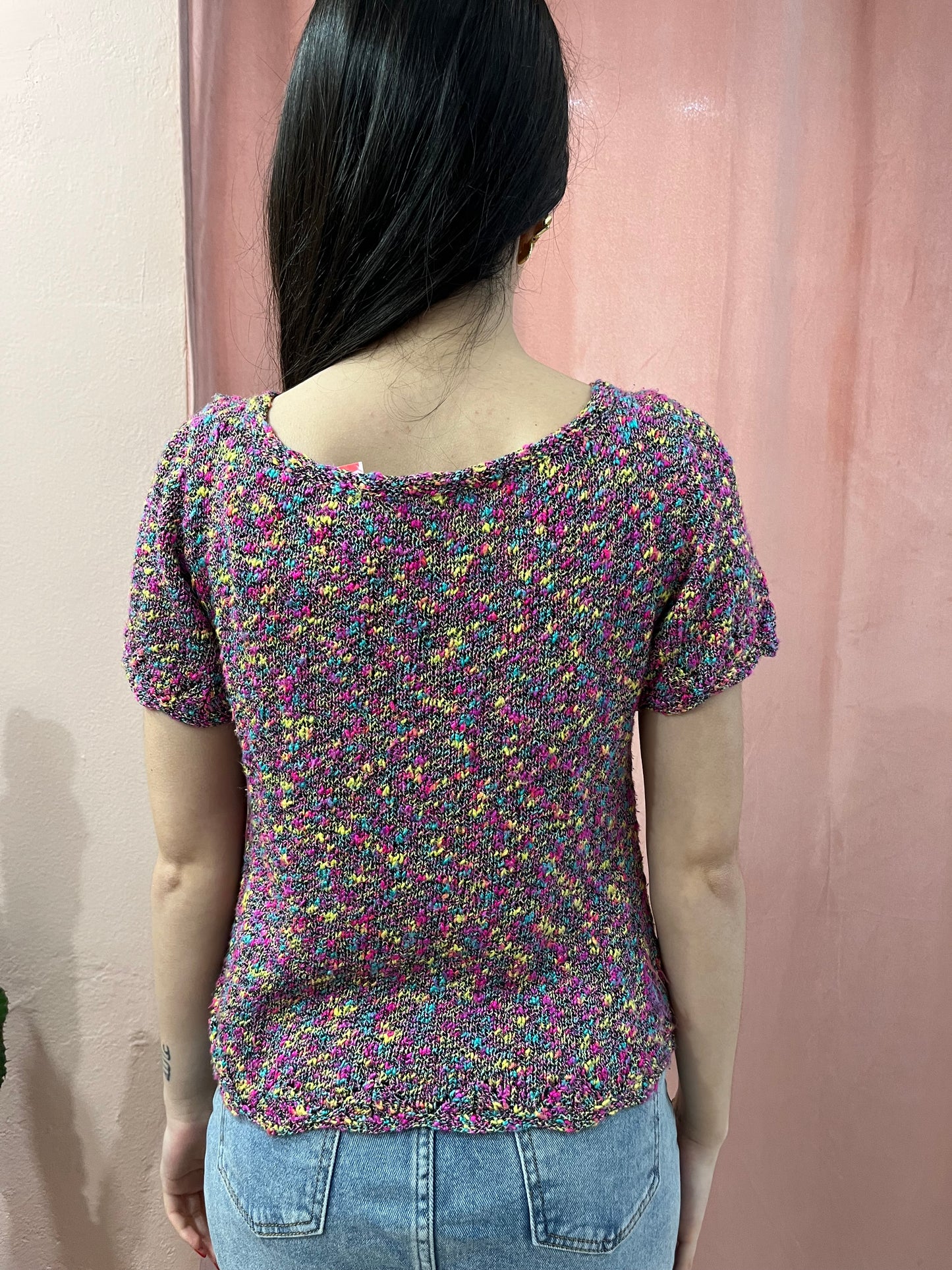 T-shirt in maglia di cotone fucsia - Lizzy Vintage