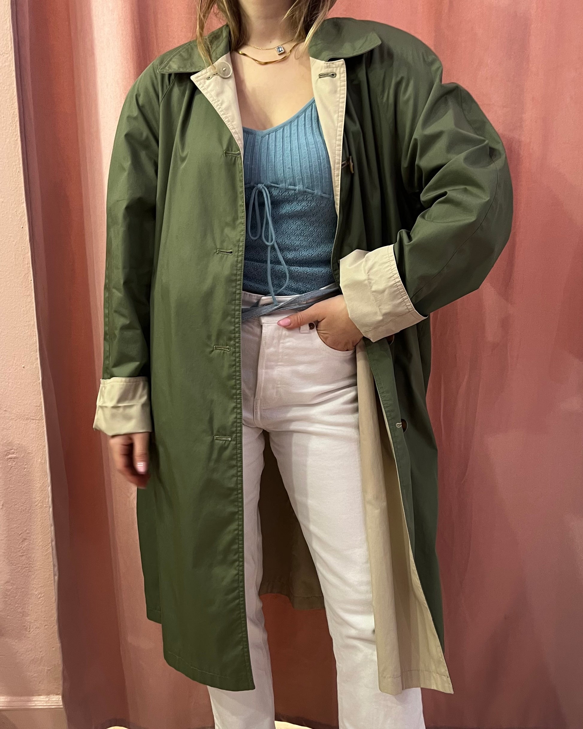 Trench double face verde e beige - Lizzy Vintage