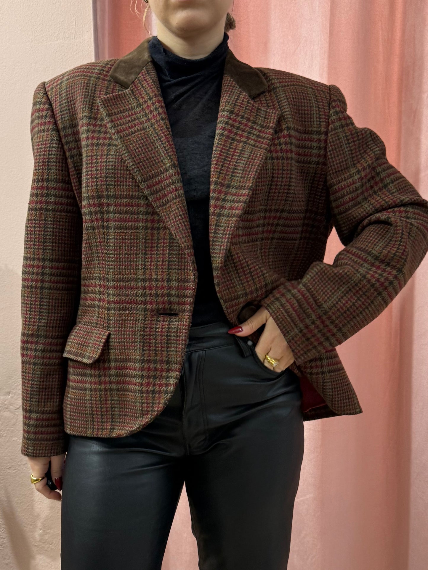 Blazer principe di Galles bordeaux e moro