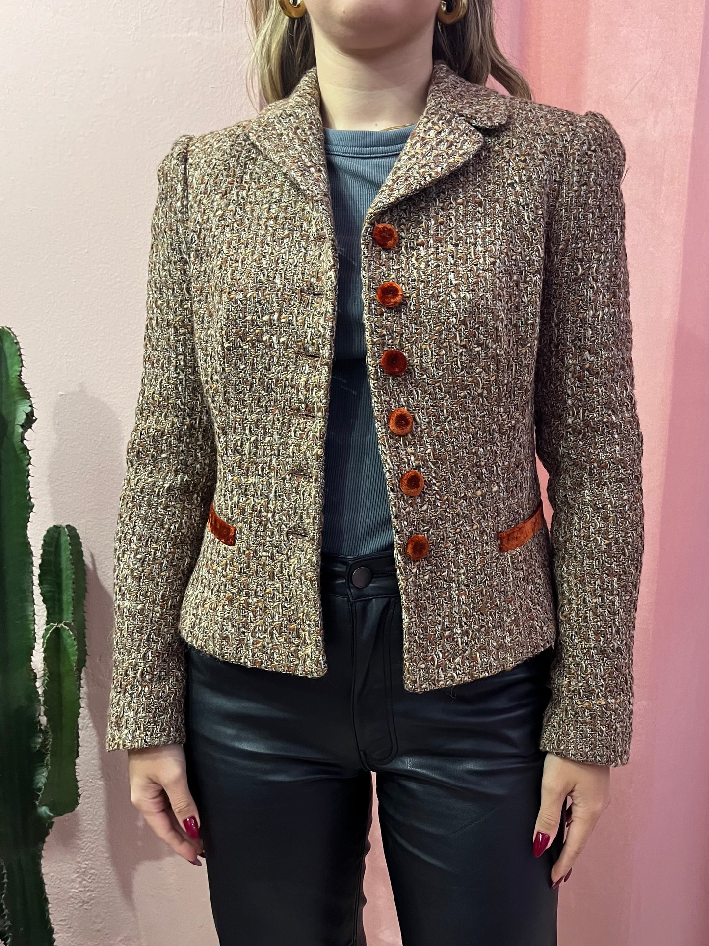 Blazer tweed in lana e cotone