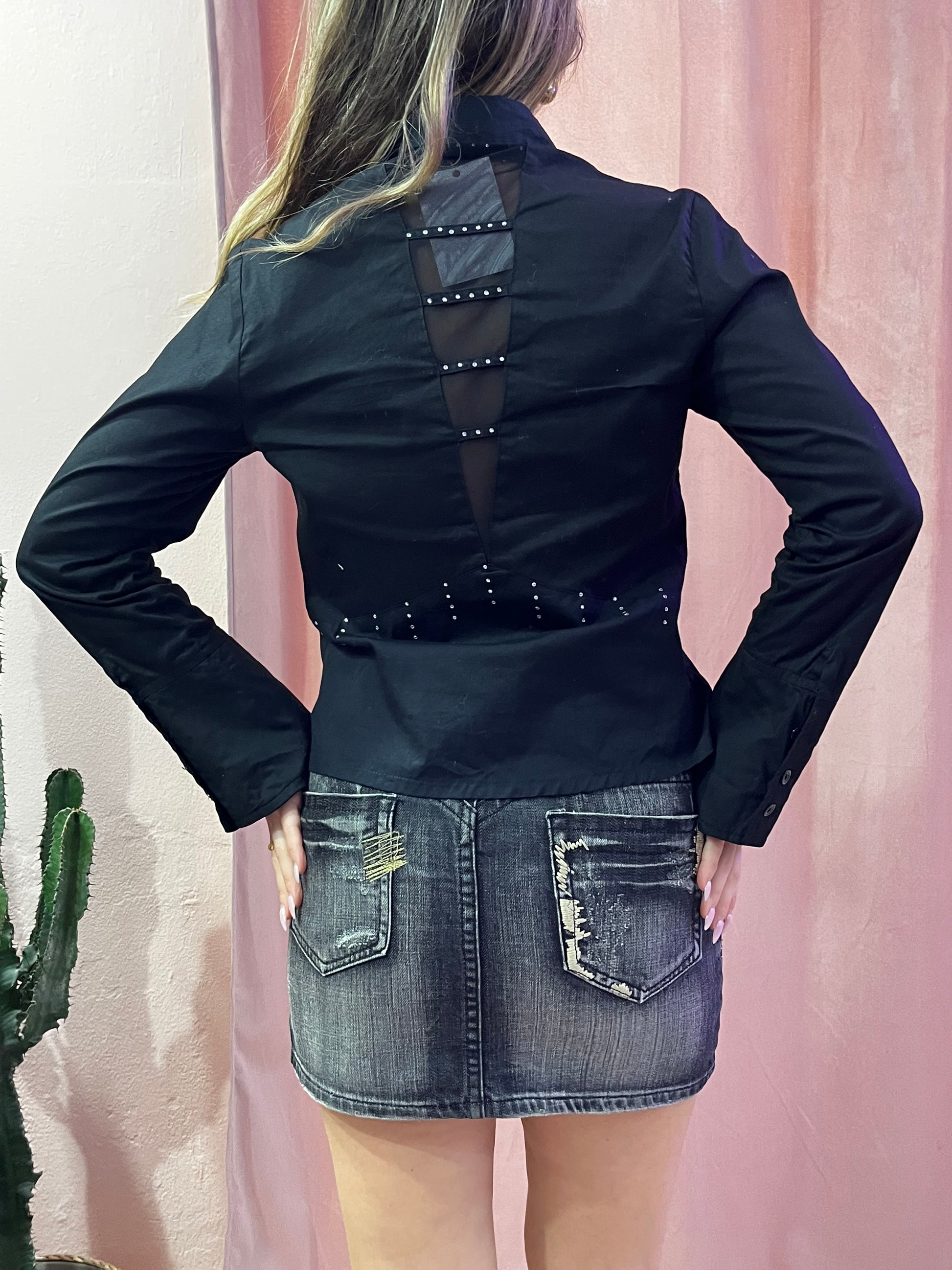 Camicia nera y2k dettagli strass - Lizzy Vintage