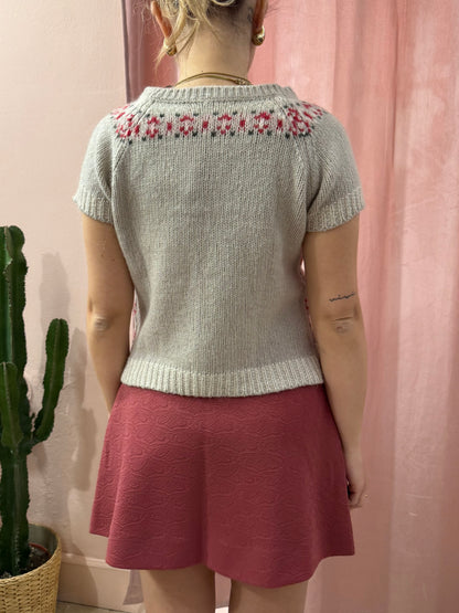 Top in maglia di lana fantasia rose