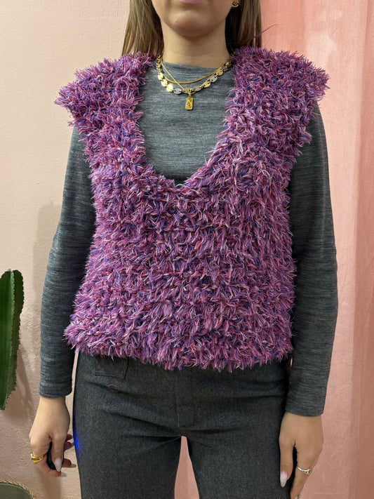 Gilet smanicato piumoso viola