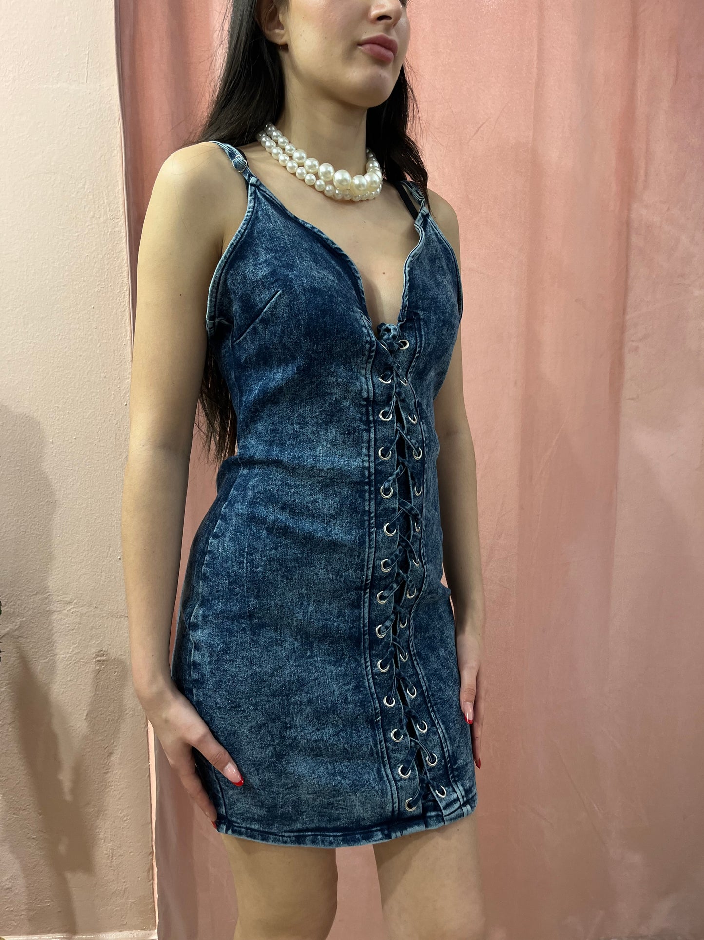 Vestito in denim con laccetti - Lizzy Vintage