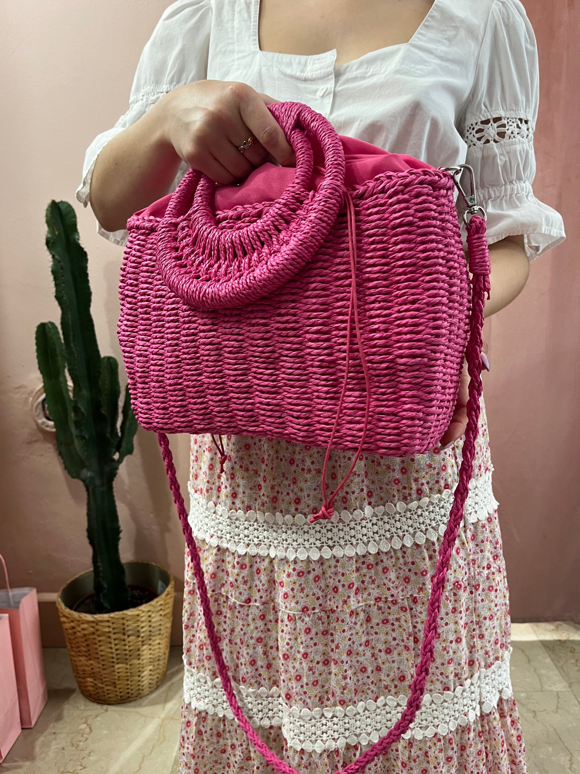 Borsa in paglia fucsia - Lizzy Vintage