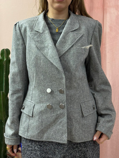 Blazer vintage doppiopetto grigio mélange in lana