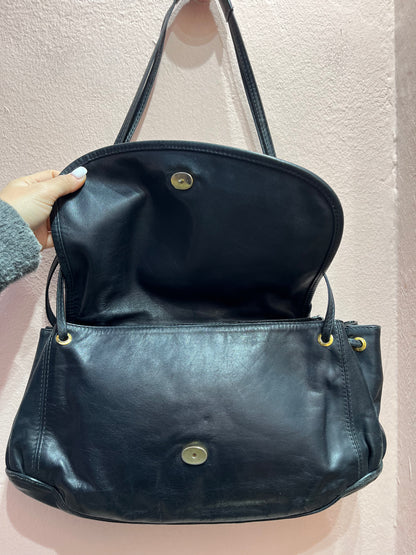 Borsa in pelle nera con manico lungo - Lizzy Vintage