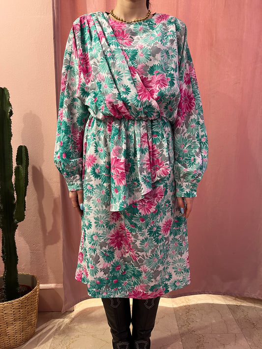 Vestito fantasia fiori azzurro/rosa - Lizzy Vintage