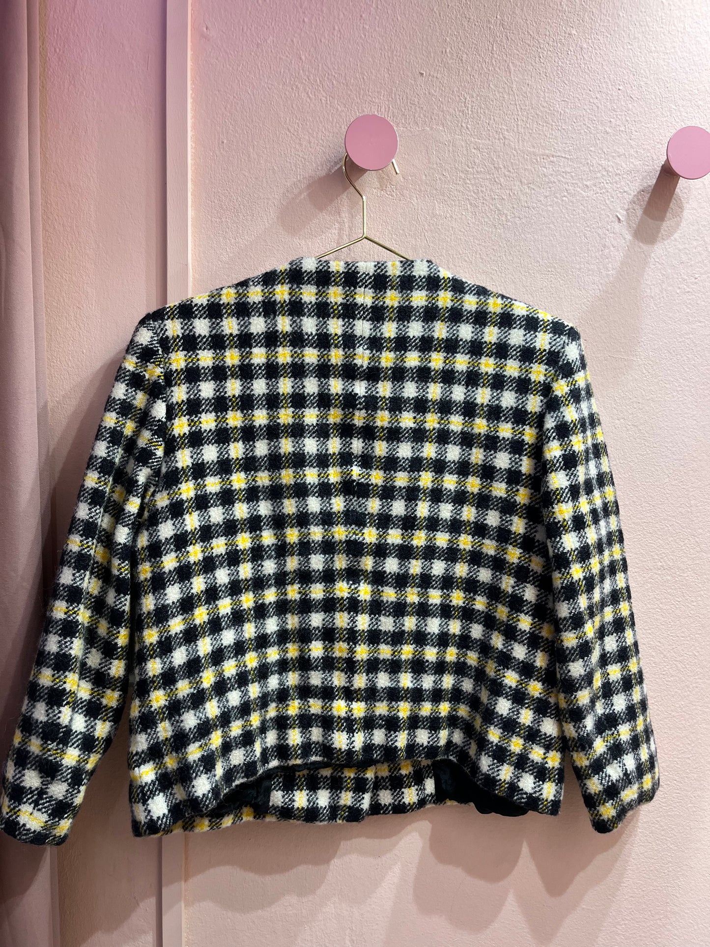 Blazer crop quadretti nero e giallo - Lizzy Vintage