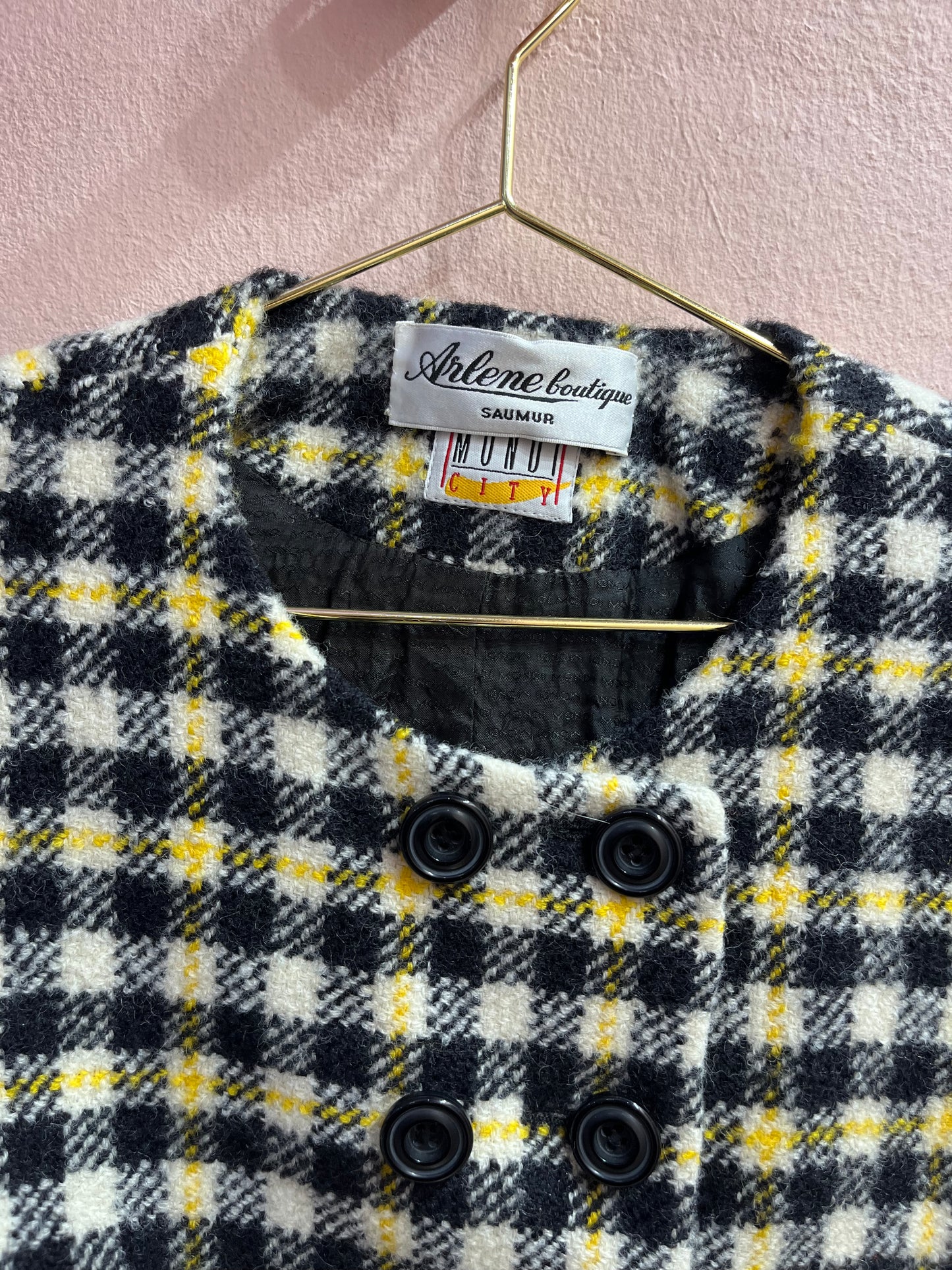 Blazer crop quadretti nero e giallo - Lizzy Vintage