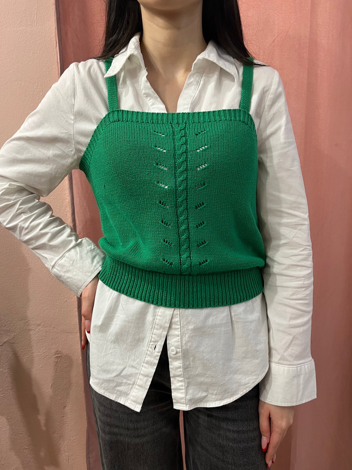 Top verde in maglia di cotone - Lizzy Vintage