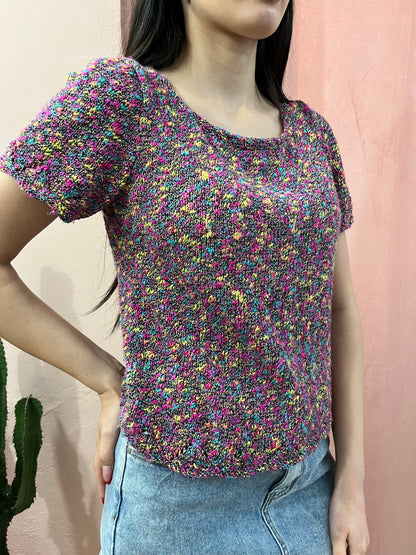 T-shirt in maglia di cotone fucsia - Lizzy Vintage