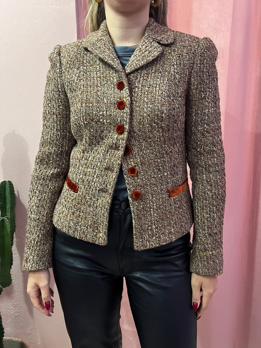 Blazer tweed in lana e cotone