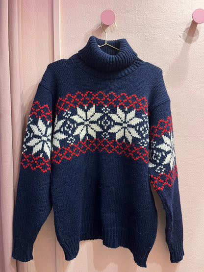 Maglione in lana blu fiocchi di neve