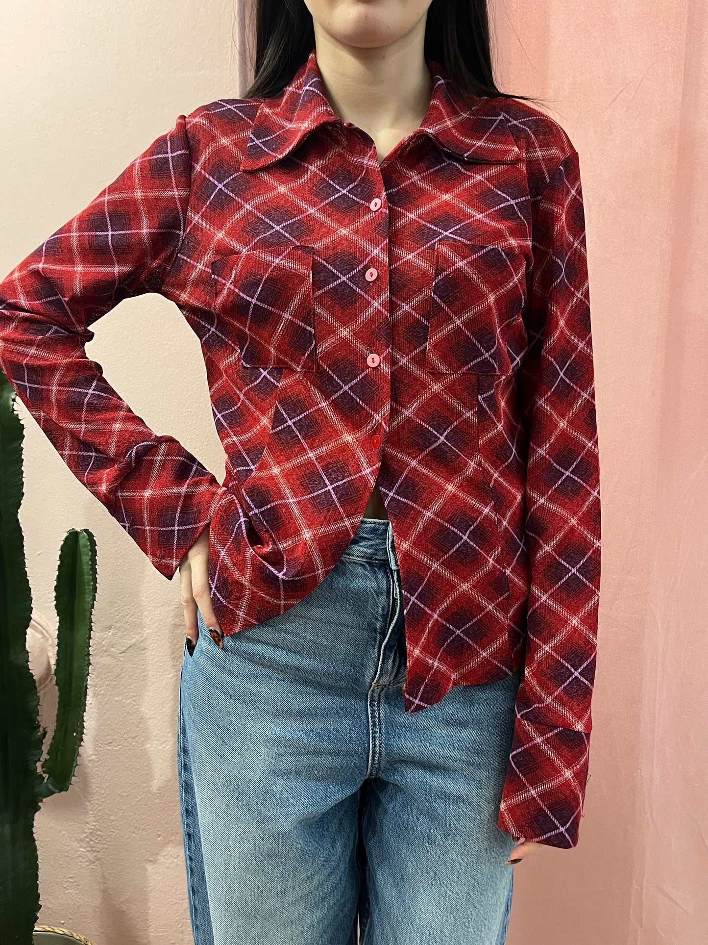 Camicia a quadri viola e rossa - Lizzy Vintage