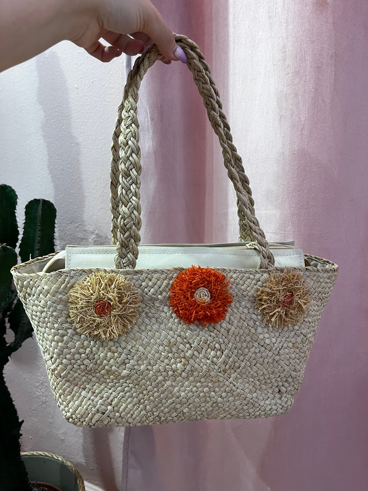 Borsa in paglia fiori arancioni