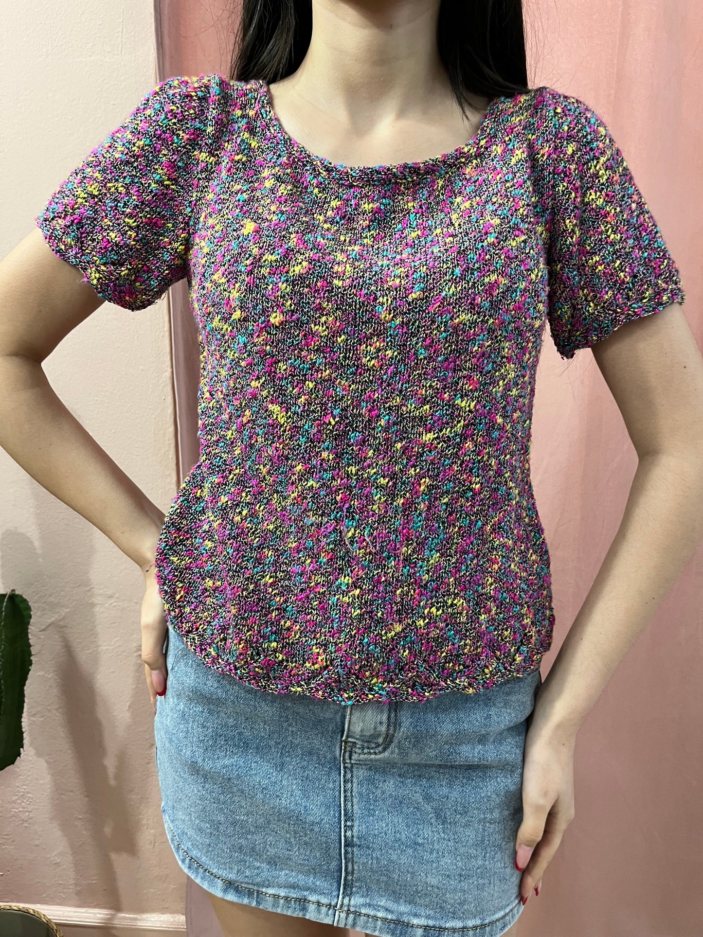 T-shirt in maglia di cotone fucsia - Lizzy Vintage