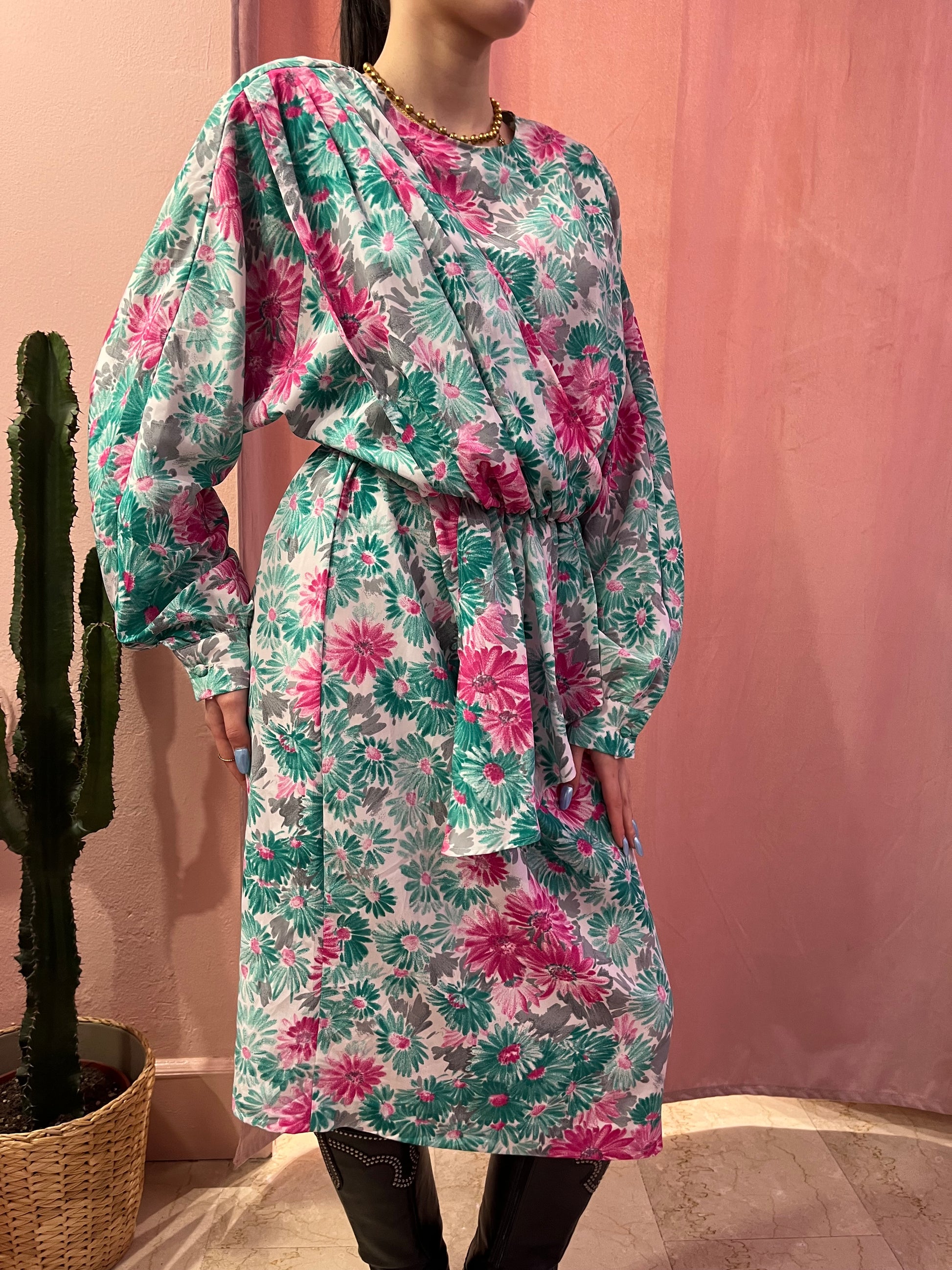 Vestito fantasia fiori azzurro/rosa - Lizzy Vintage