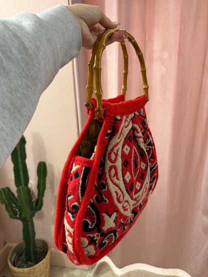 Borsa in lana con manico bamboo