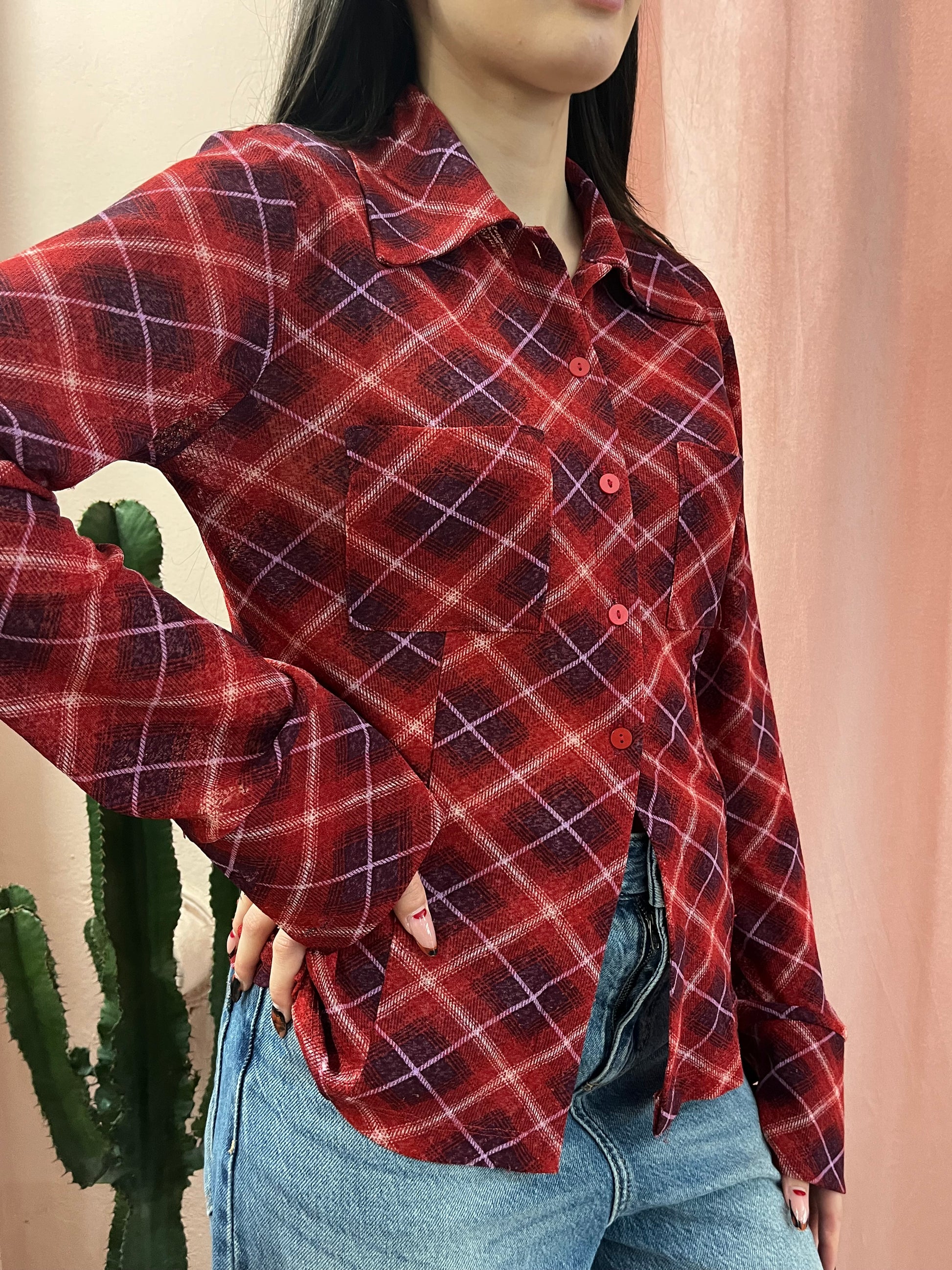 Camicia a quadri viola e rossa - Lizzy Vintage