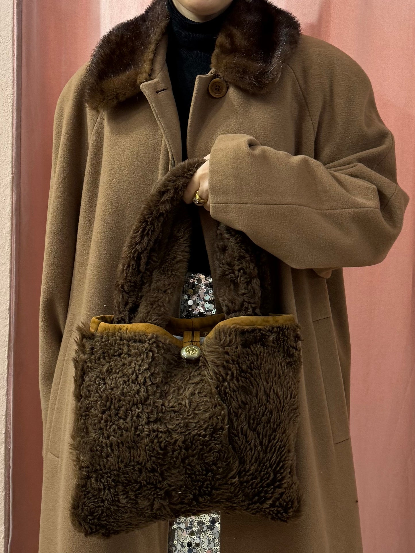 Borsa Shearling marrone