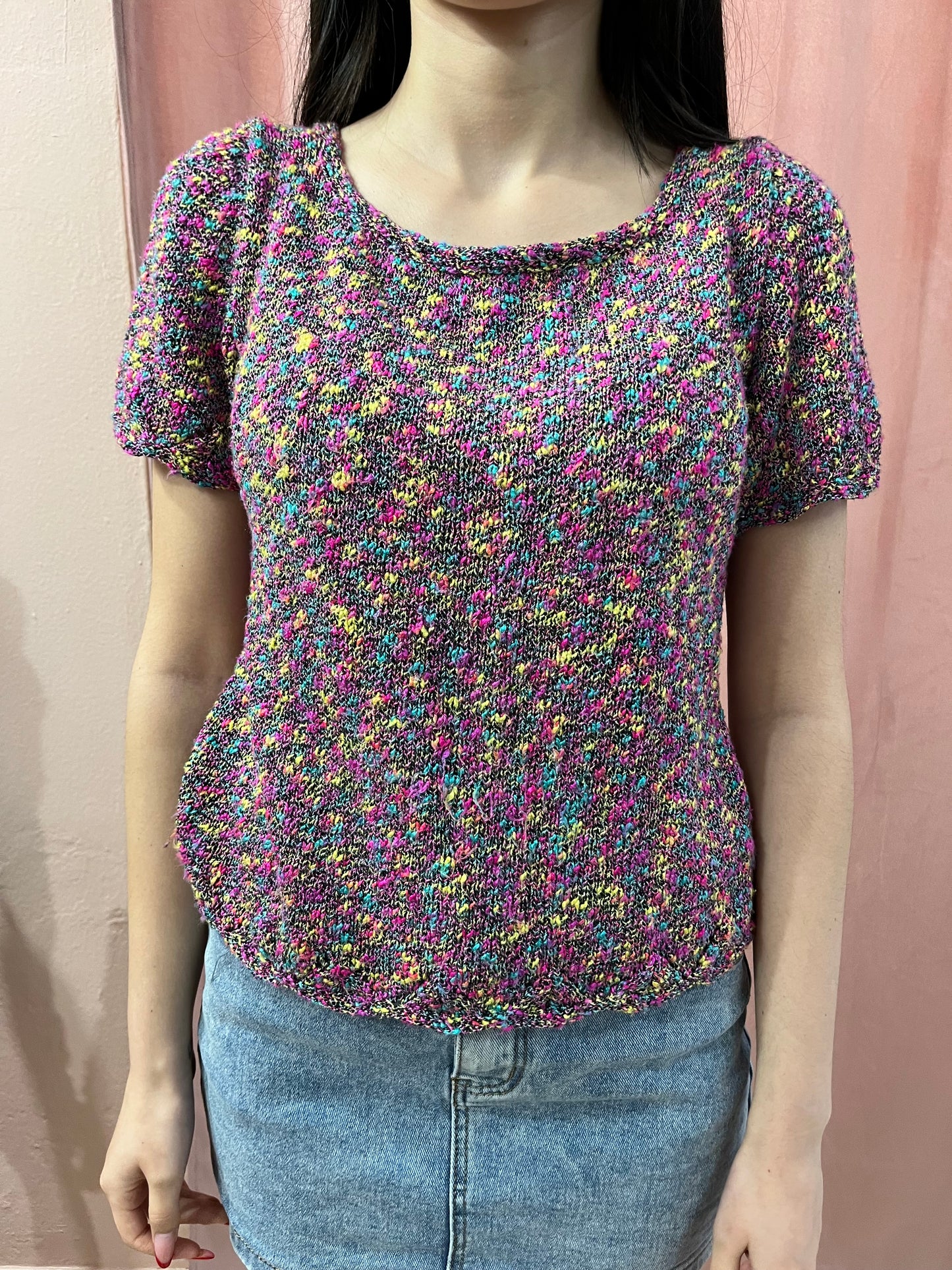 T-shirt in maglia di cotone fucsia - Lizzy Vintage