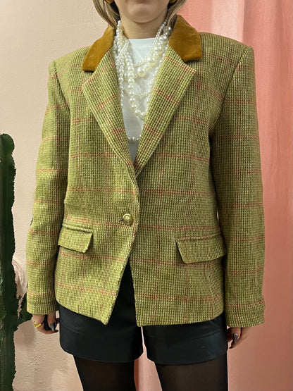 Blazer verde quadrettato in pura lana