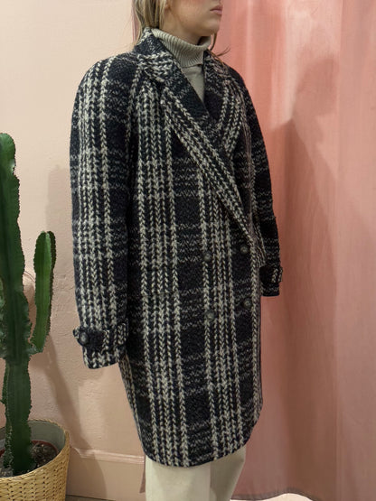 Cappotto nero tartan in lana