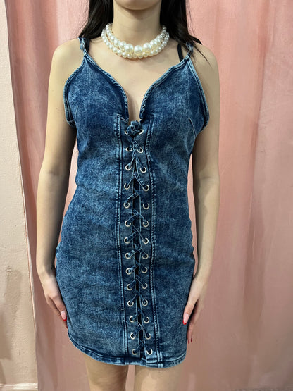 Vestito in denim con laccetti - Lizzy Vintage