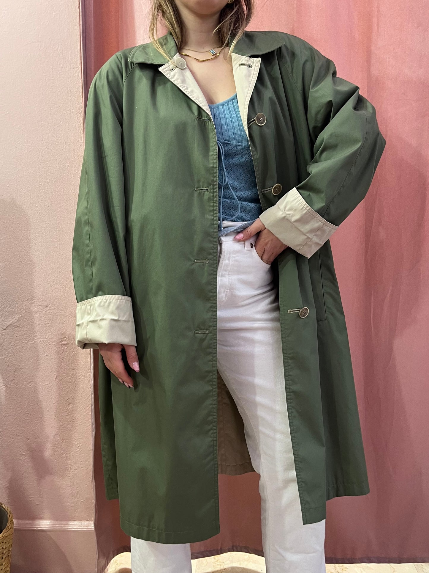 Trench double face verde e beige - Lizzy Vintage