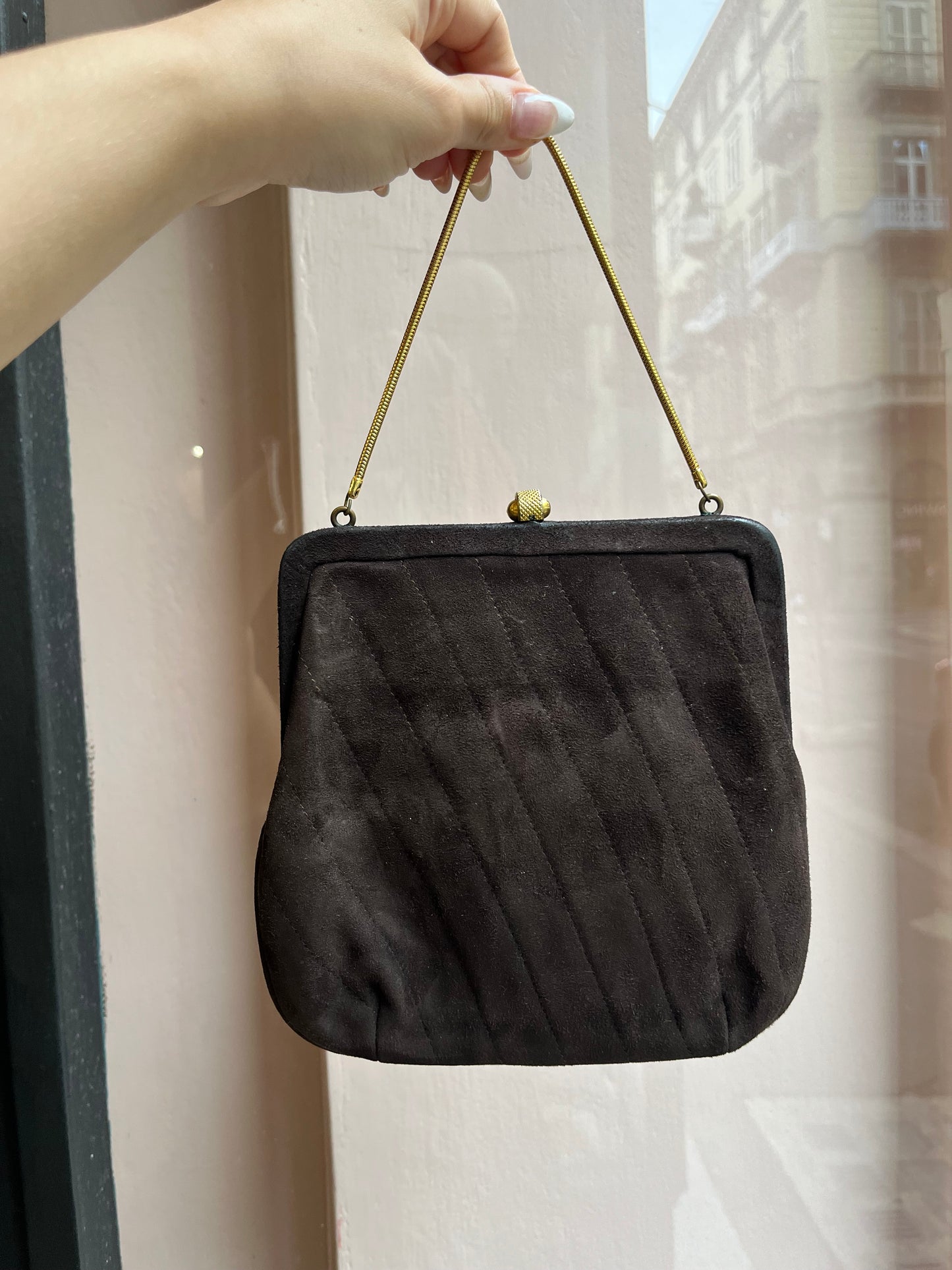 Mini clutch marrone scamosciata