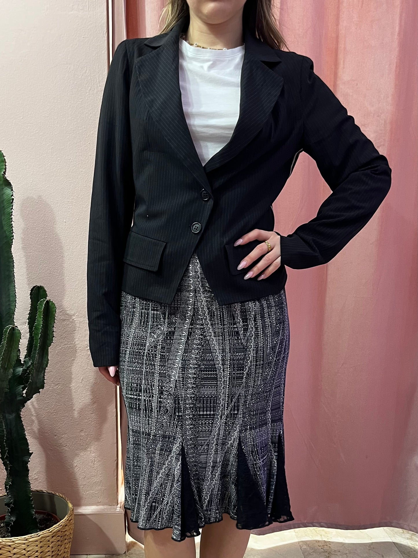 Blazer gessato y2k bianco e nero - Lizzy Vintage