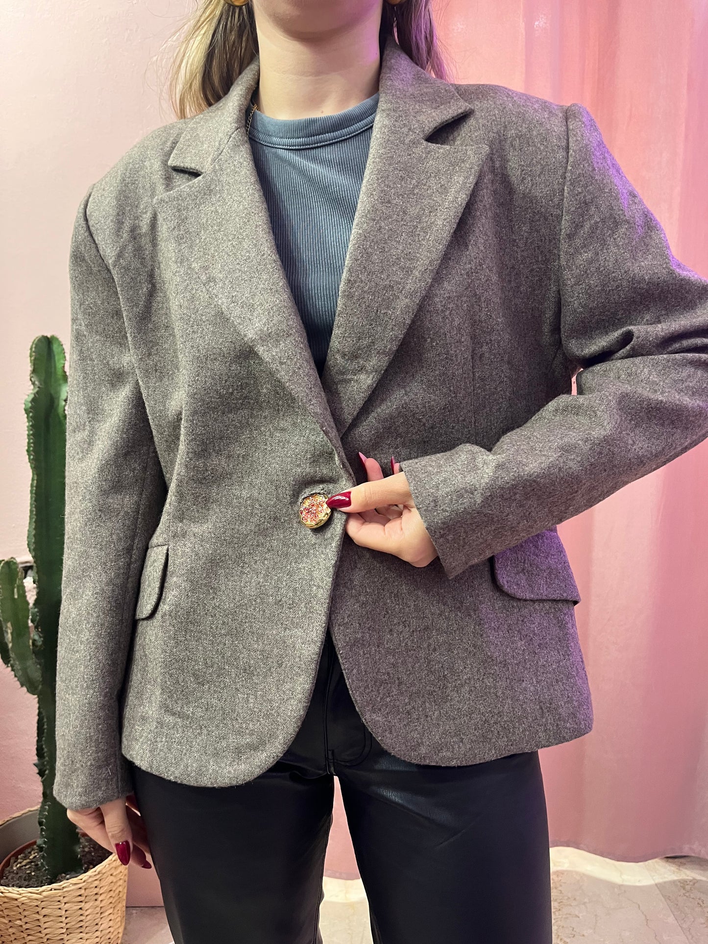 Blazer vintage in lana bottone gioiello