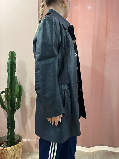 Trench blu notte in pelle