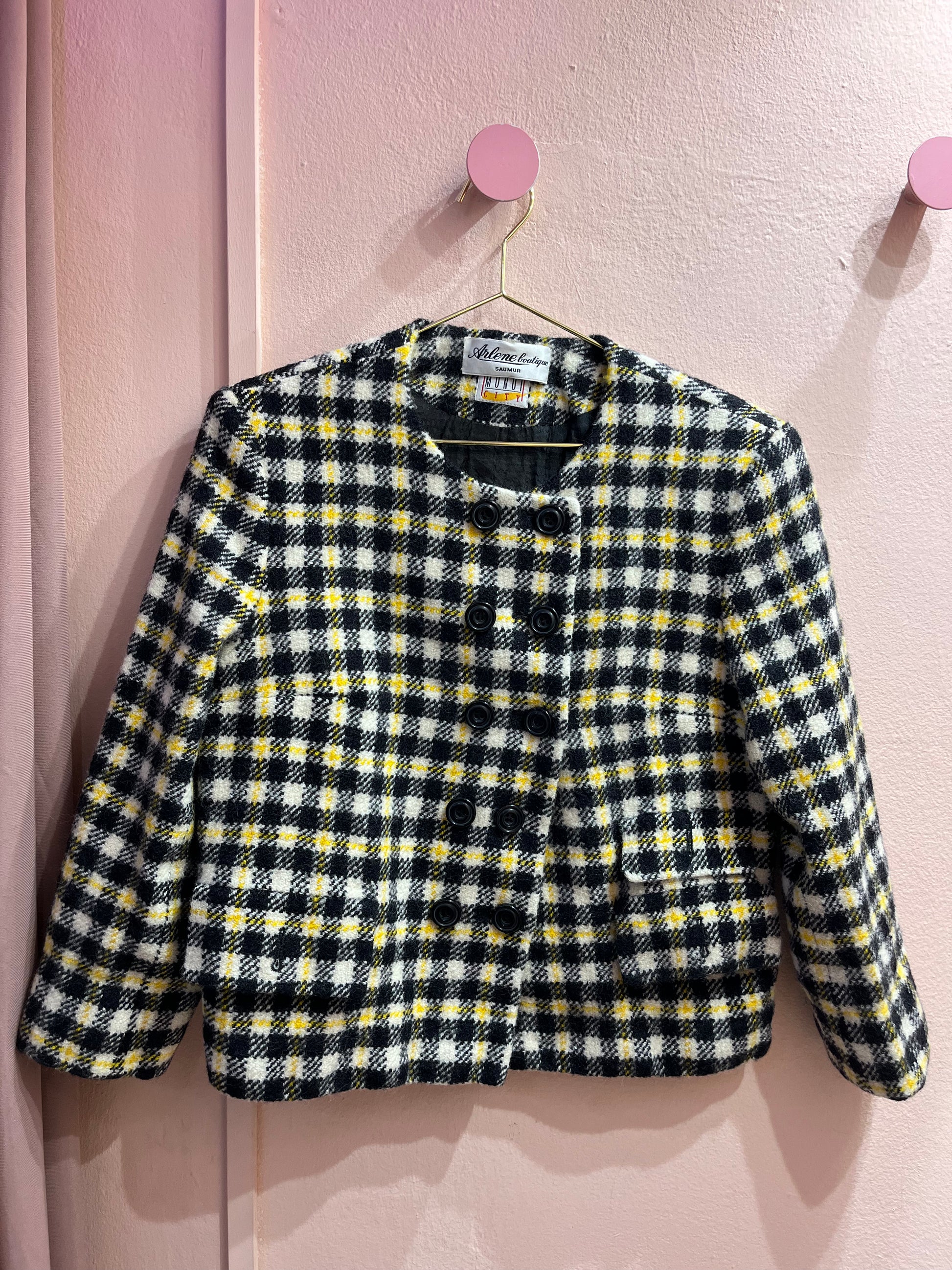 Blazer crop quadretti nero e giallo - Lizzy Vintage