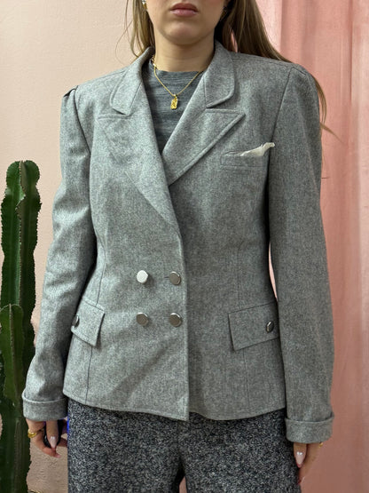 Blazer vintage doppiopetto grigio mélange in lana