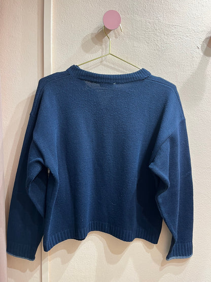 Maglione blu fantasia alberelli