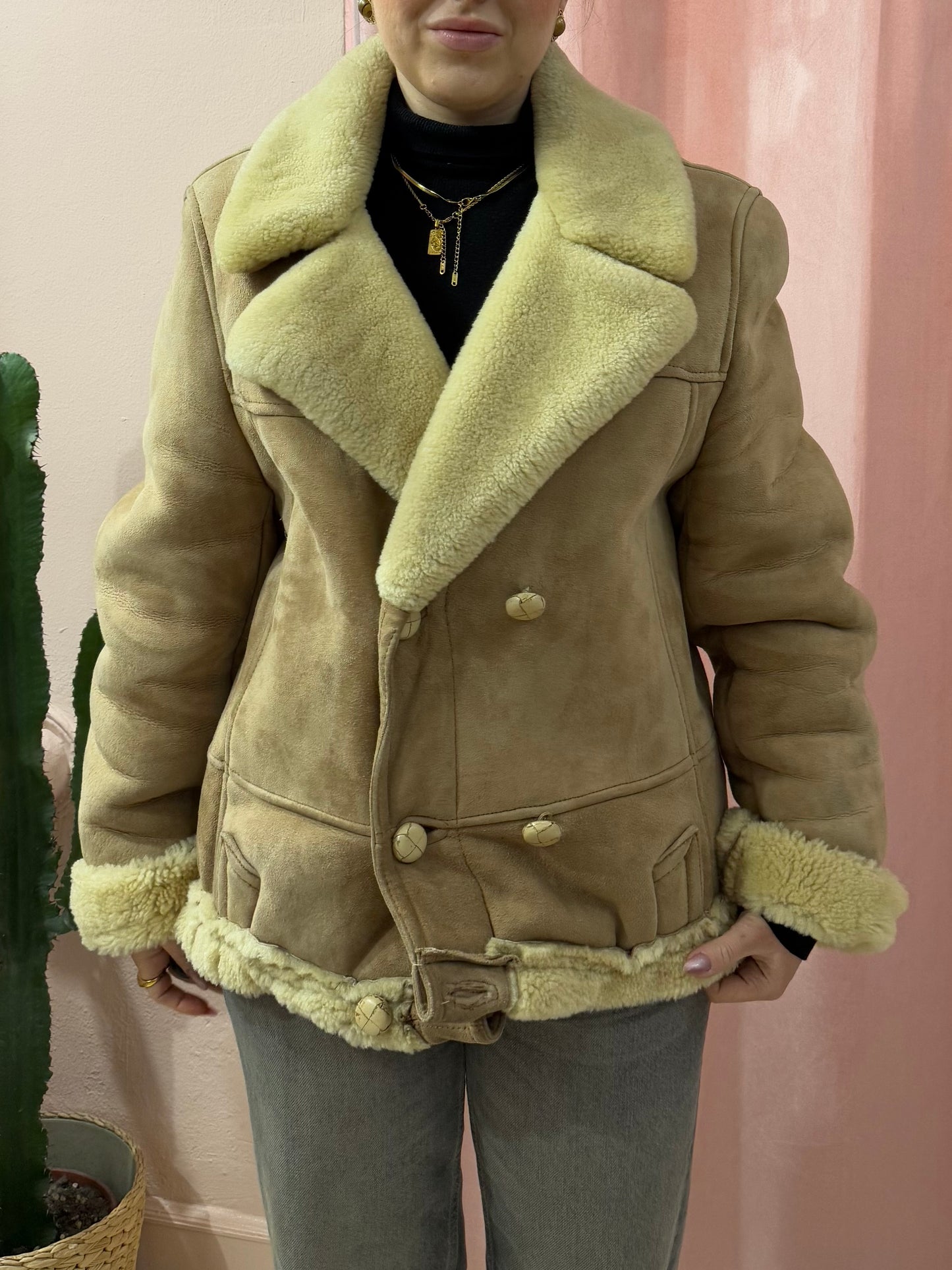 Montone crop Shearling chiaro doppiopetto