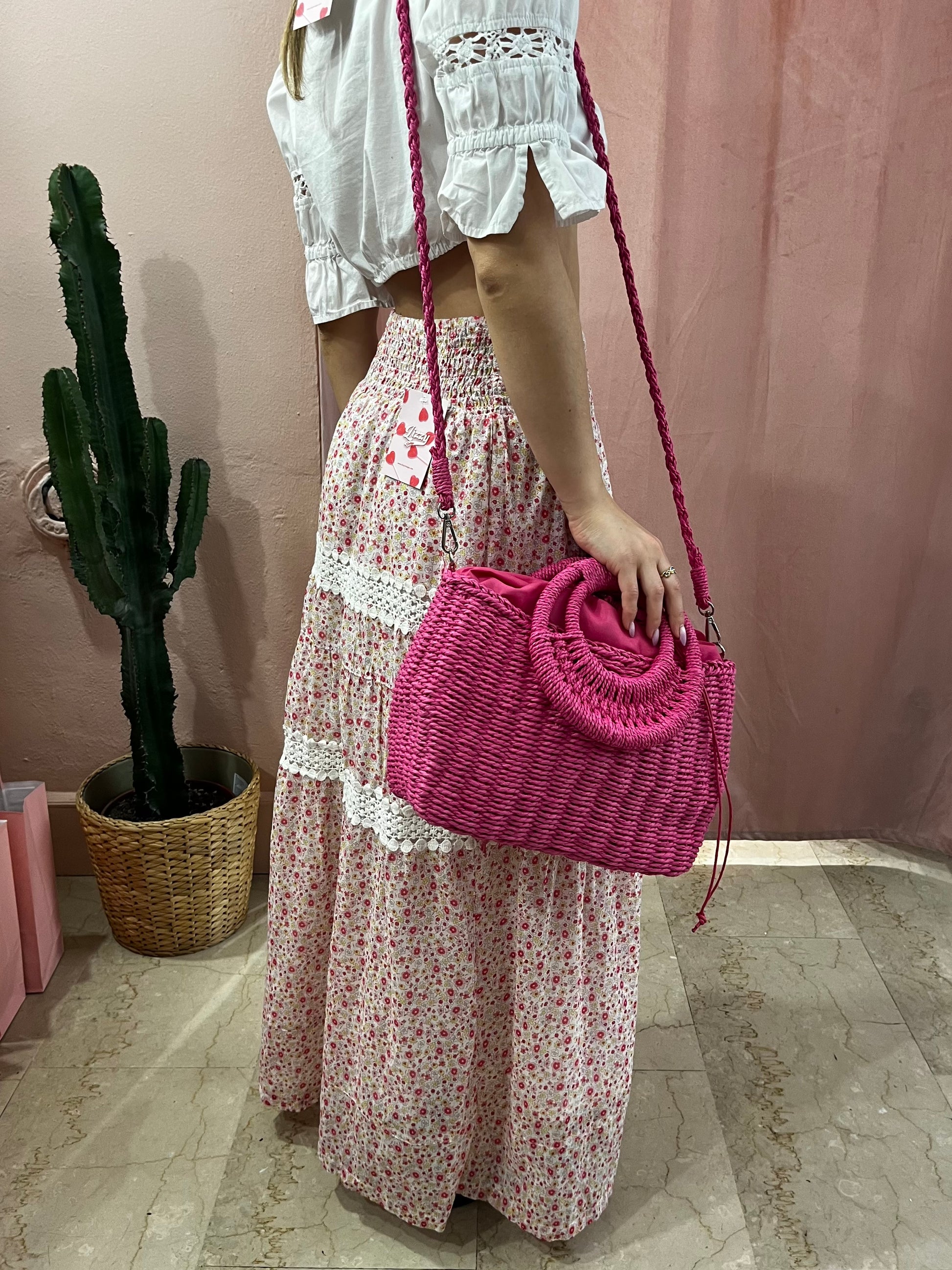 Borsa in paglia fucsia - Lizzy Vintage