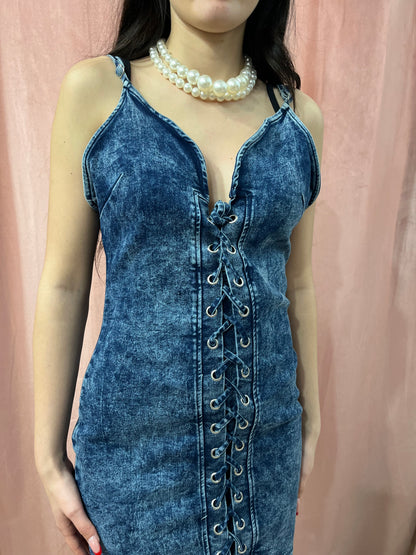 Vestito in denim con laccetti - Lizzy Vintage