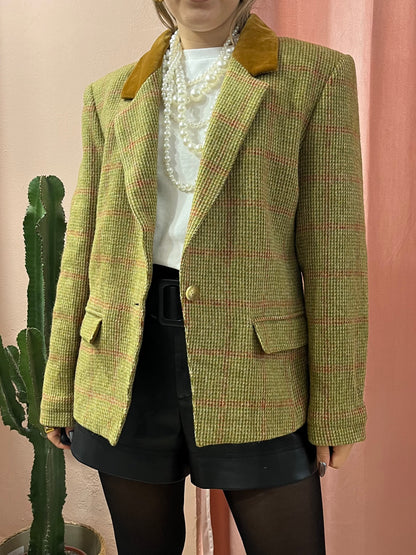 Blazer verde quadrettato in pura lana