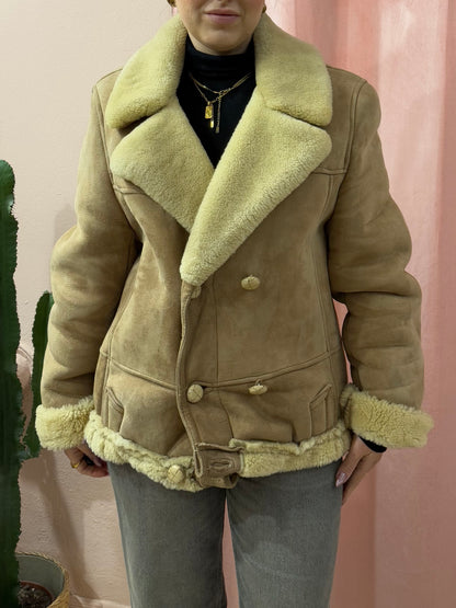 Montone crop Shearling chiaro doppiopetto