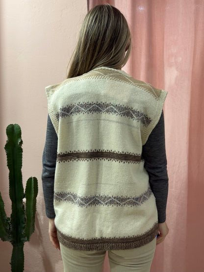 Gilet smanicato in maglia di lana panna